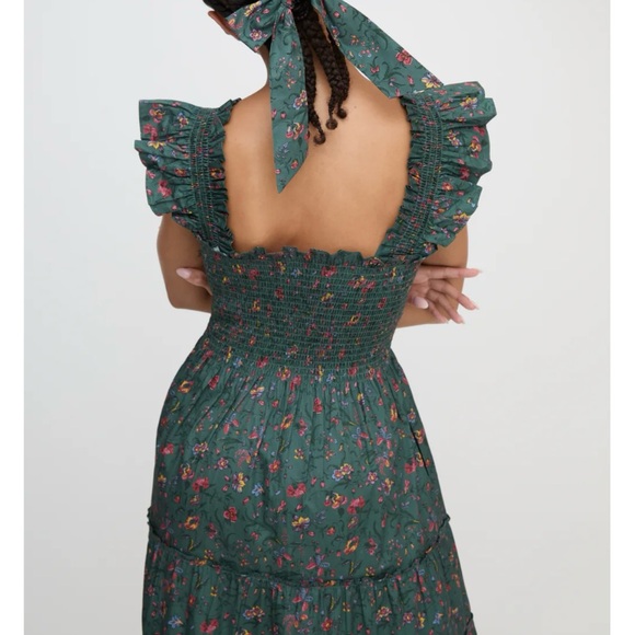 New! Hill House The Ellie Nap Dress Medium Bottle Green Fleur Chintz - Picture 3 of 9